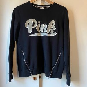PINK Victoria’s Secret Black Crew Neck Size Small Zippers